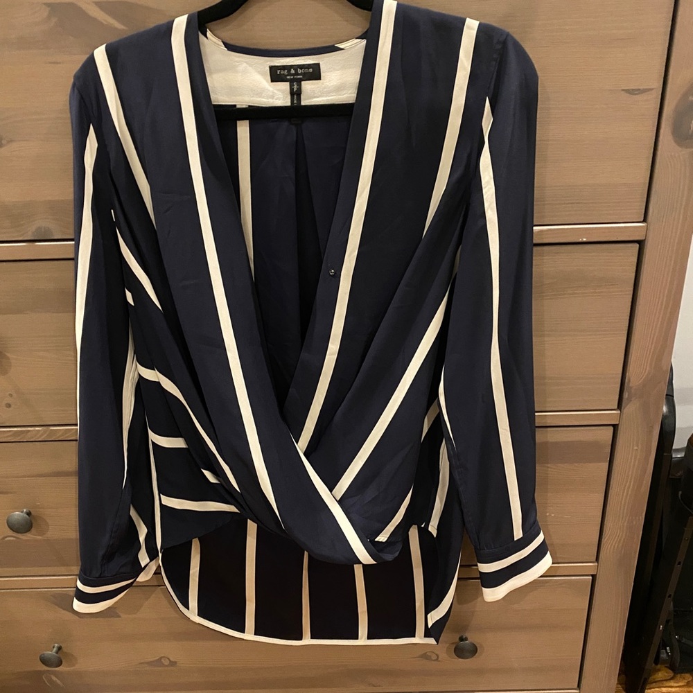 Rag & Bone Draped Silk Stripe Blouse- Small
